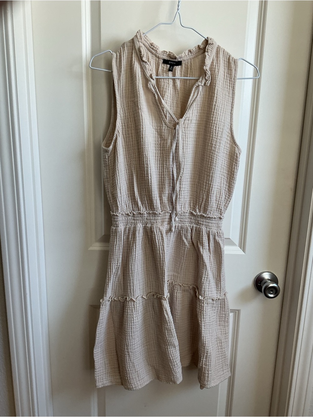 DREW Light Beige Sleeveless Tiered Gauze Dress